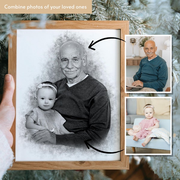 Agregar un ser querido a la foto, pérdida de padre-madre, retrato familiar a partir de fotos, combinar fotos, regalo de Navidad, regalo conmemorativo para papá mamá