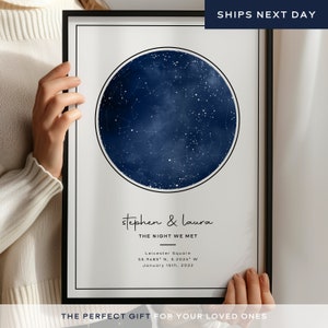 Stampa mappa stellare personalizzata, mappa stellare regalo per anniversario mappa stellare, stampa cielo notturno, stelle la notte in cui ci siamo incontrati, stelle regalo di nozze, poster mappa stellare