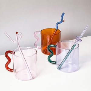 Wavy Handle Mug | Latte Mug | Summer Mug | Colourful Glass Mugs | Design Mug