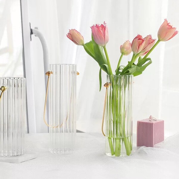 Nordic Vase | Stripy, Scandinavian Modern Transparent Glass Vase
