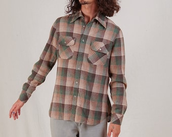 70's Vintage Checkered Wool men Shirt