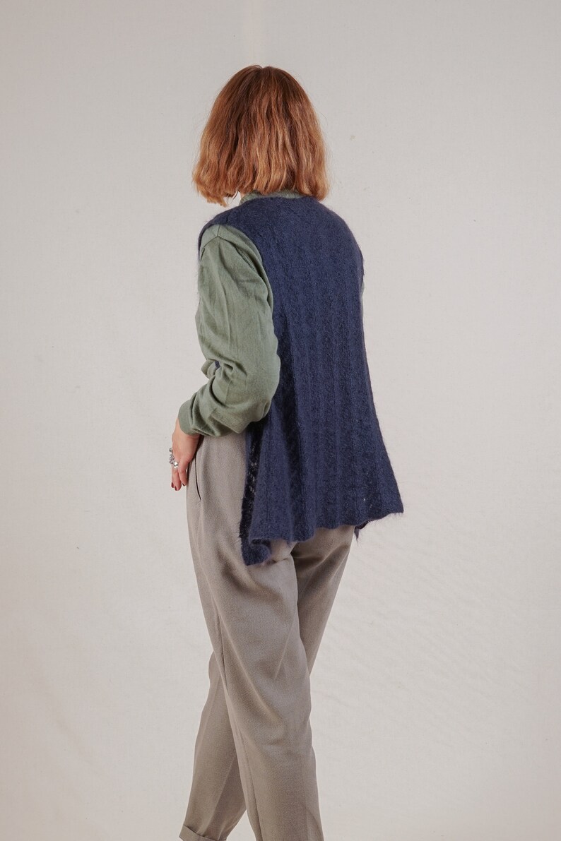 Navi Blue Knitted Mohair Waistcoat, size S/M image 5