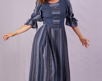 Blue Vintage Dress with puff sleeves