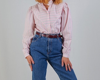 80's Gestreepte Katoenen Blouse