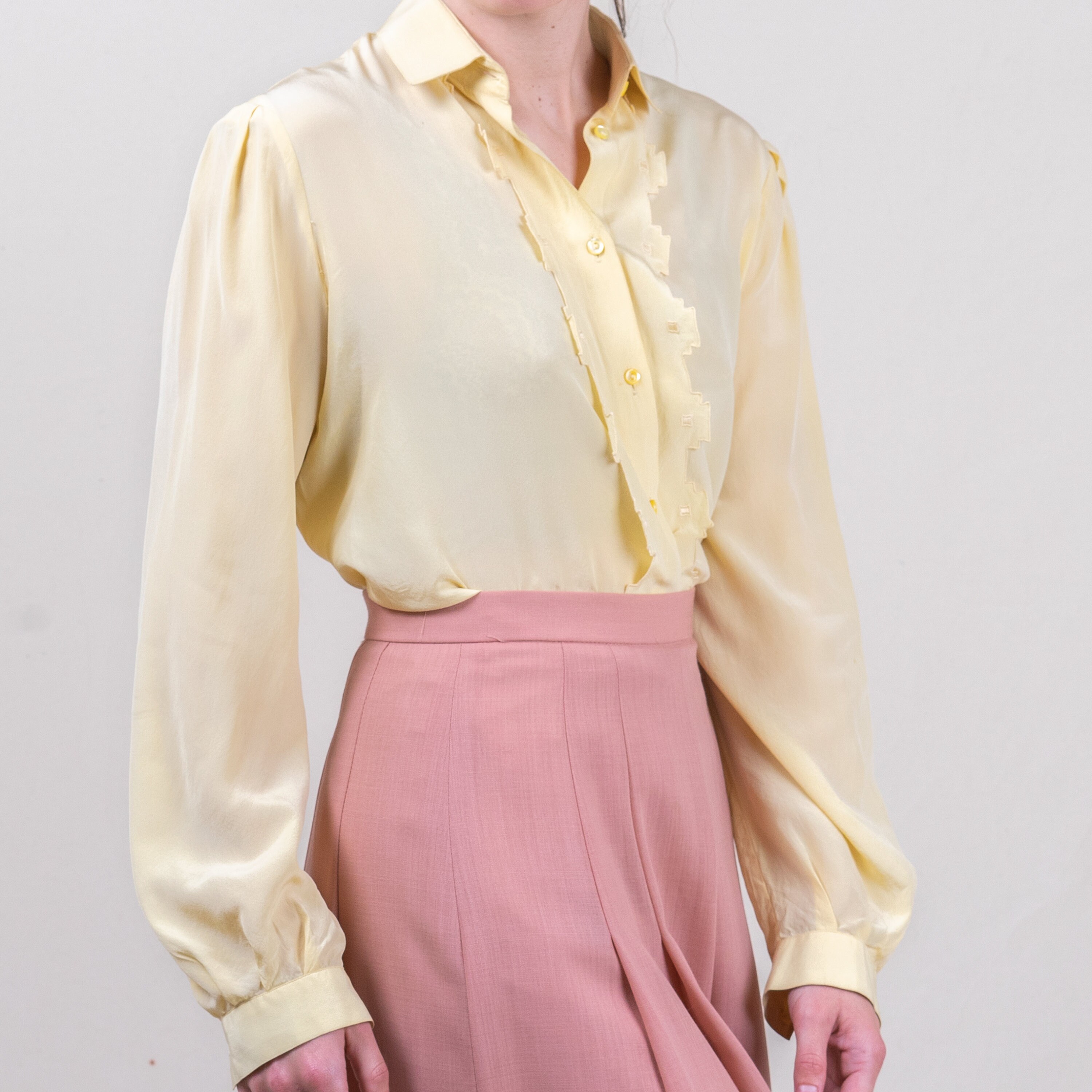 Vintage light yellow silk blouse Etsy