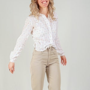 White Blouse with Pastel Florals image 2