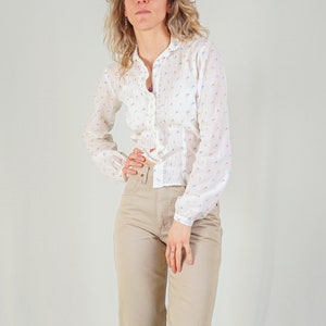 White Blouse with Pastel Florals image 4