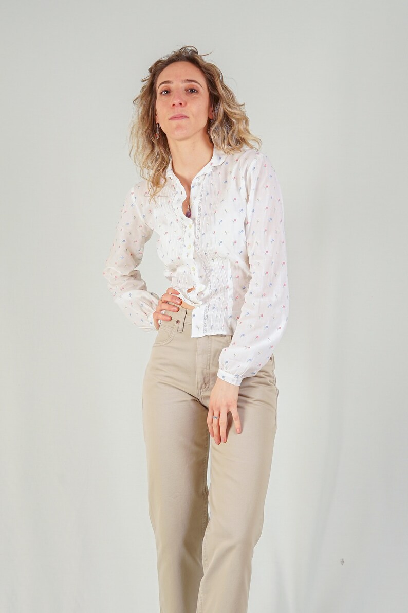 White Blouse with Pastel Florals image 4