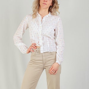 White Blouse with Pastel Florals image 3