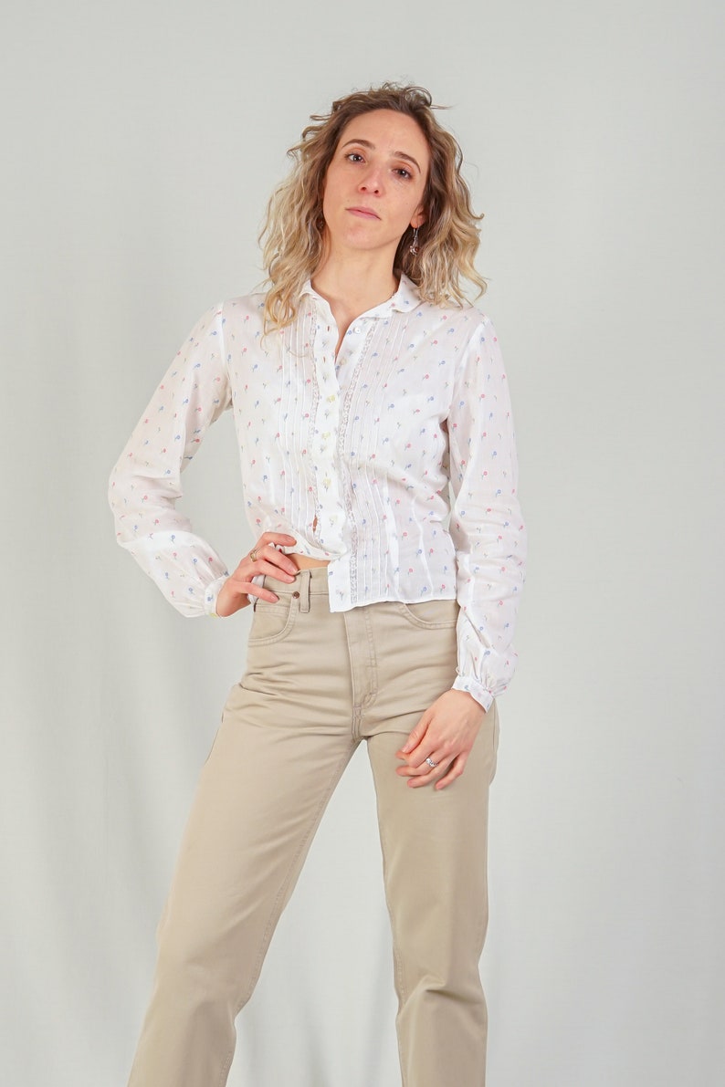 White Blouse with Pastel Florals image 3