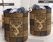 Deer Hunting Synthetic Wicker Basket Laundry Hamper Canvas Basket Bin Storage Dirt Clothes Book Toys Nursery Kids Room Birthday Patrick Day