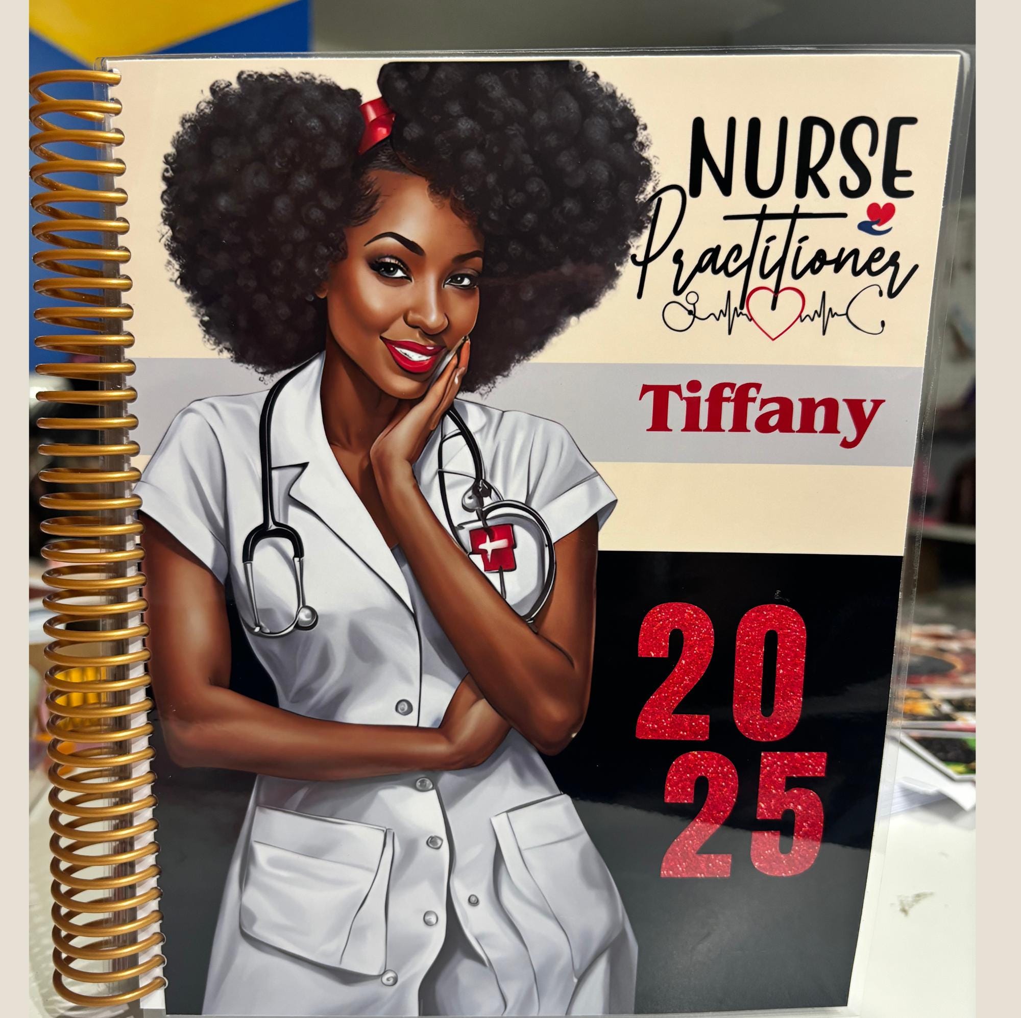 Personalized All-in-One 2025 Planner perfect Christmas Gift | Personalize Jan-Dec Organizer | Black Nurse| includes planner clip