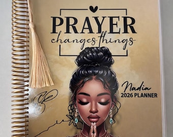 Personalized Black Girl Prayer Planner | All-in-One Journal with Savings Tracker & Fitness Planner | Customizable Spiritual Organizer”