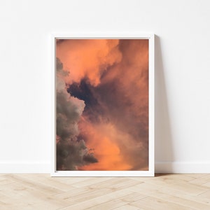 Impresión digital instantánea de nubes de ensueño. Fotografía del atardecer. Arte de pared de dormitorio inspirador e imprimible.