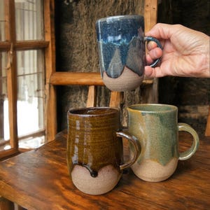 14 oz Ceramic Mug – Handmade Coffee Cup – Rustic Pottery Tea Mug – Olive Green, Blue, or Teadust, For Home or Office Use