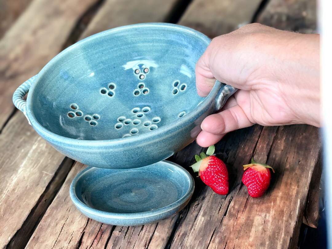 Ceramic Berry Bowl & Saucer Plate Small Strainer Stoneware Etsy