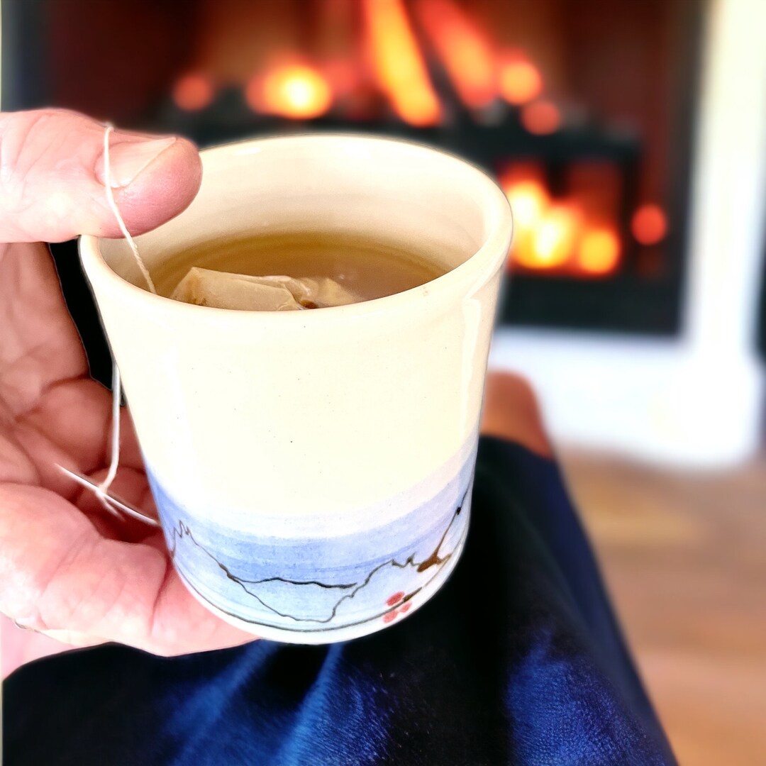 Handmade Blue White Cups, Ceramic Mug No Handle, 8 Oz Coffee Mug