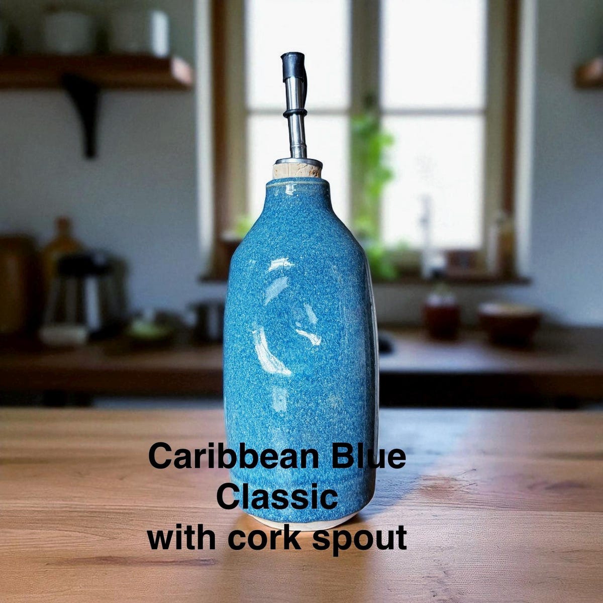 Ceramic Oil Bottle With Thumb Indent - Classic Caribbean Blue Option