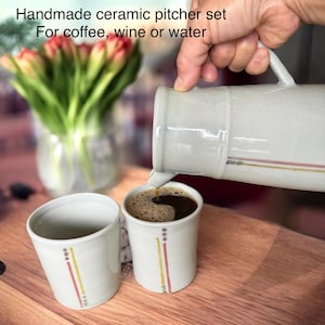 Handmade Ceramic Water Pitcher & Cups – Modern Pottery Carafe for Tea, Wine, or Bedside Use
