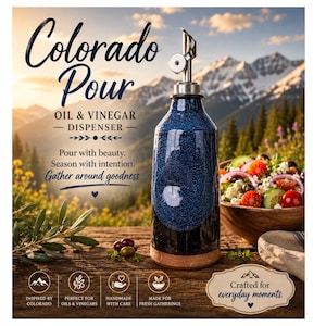 Ceramic oil vinegar bottle with thumb indent, oil dispenser, oil pourer, oil cruet. Handmade stoneware in Midnight Blue/Moss Green/Dust Blue