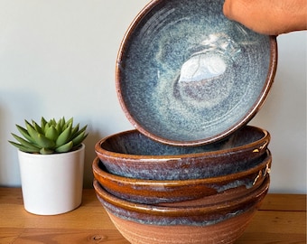 Handmade Ramen Bowl in a Lavender Blue or Sky Blue Glaze, Stoneware Pottery, Gift for Noodle Soup Lovers