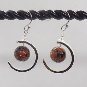 Brown/Blue Goldstone Fork Tine Earrings