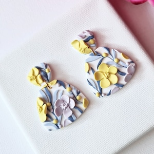 Flower Earrings, Statement Earrings, Polymer Clay Earrings, Floral Dangle Earrings, Spring Earrings, Flower Clay Earrings, Pastel, Handmade image 3