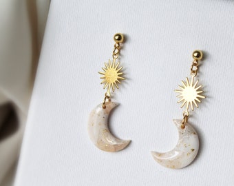 Sun and Moon Earrings, Moon Earrings, Polymer Clay Earrings, Minimalist, Elegant Earrings, Clay Earrings, Statement Earrings,Handmade,Unique