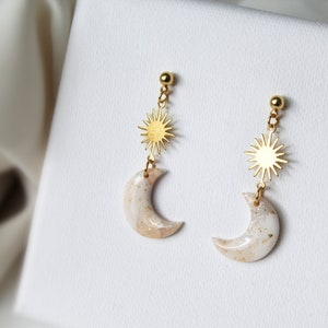 Sun and Moon Earrings, Moon Earrings, Polymer Clay Earrings, Minimalist, Elegant Earrings, Clay Earrings, Statement Earrings,Handmade,Unique