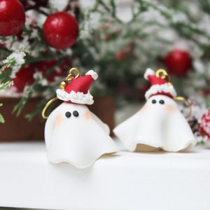 Brincos de Natal, Brincos de Fantasma, Brincos de Argila de Polímero, Fantasma Fofo, Brincos de Argila, Brincos de Natal de Argila, Brincos de Natal Fofos, Presente