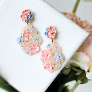 Flower Earrings, Polymer Clay Earrings, Spring Earrings, Clay Earrings, Floral Earrings, Bridal, Statement Earrings, Elegant, Handmade