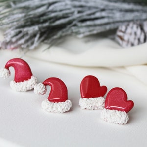 Christmas Stud Earrings, Christmas Hat, Christmas Mittens, Polymer Clay Earrings, Christmas Earrings, Clay Earrings, Gifts, Mittens Earrings