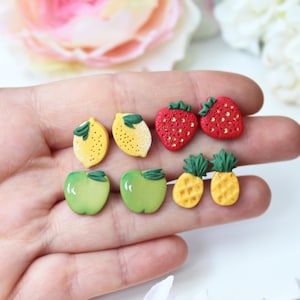 Fruit Earrings Studs, Two Pairs of Stud Earrings, Polymer Clay Earrings, Fruit Studs, Clay Stud Earrings, Earrings Pack, Lemon Studs