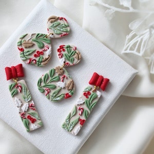 Christmas Earrings, Polymer Clay Earrings, Christmas Earrings Clay, Winter Earrings, Earrings, Clay Earrings, Beige Earrings, Handmade, Gift