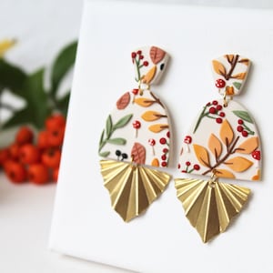 Polymer Clay Earrings, Statement Earrings, Mushroom Earrings, Autumn Earrings, Leaf Earrings, Clay Earrings, Leaf Dangle Earrings, Handmade
