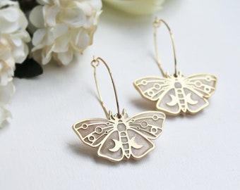 Butterfly Earrings, Hoop Earrings, Polymer Clay Earrings, 18k Gold Plated Hoops, Elegant Earrings, Clay Earrings, Statement Earrings, Moon
