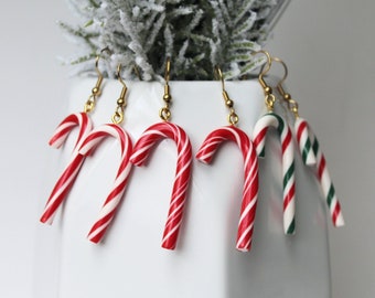 Candy Cane Earrings, Polymer Clay Earrings, Christmas Earrings, Clay Earrings, Statement Earrings, Miniature Food Jewelry, Handmade, Candy