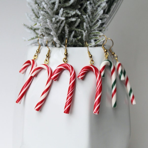 Candy Cane Earrings, Polymer Clay Earrings, Christmas Earrings, Clay Earrings, Statement Earrings, Miniature Food Jewelry, Handmade, Candy