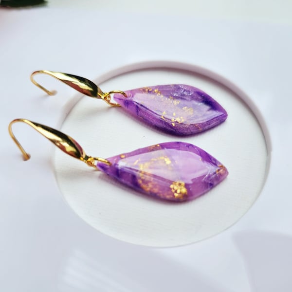 Teardrop Earrings, Clay Marble Earrings, Polymer Clay Earrings, Statement Earrings, Faux Stone, Purple Earrings, Handmade earrings, Elegant