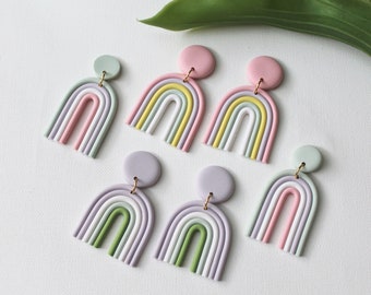 Rainbow Earrings, Pastel Earrings, Statement Earrings, Spring Earrings, Polymer Clay Earrings, Boho, Geometric, Clay Earrings, Handmade Gift