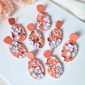 Flower Earrings, Statement Earrings, Flower Earrings Clay, Floral Earrings, Polymer Clay Earrings, Spring, Orange, Daisy Earrings, Handmade