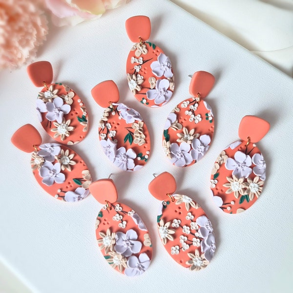 Flower Earrings, Statement Earrings, Flower Earrings Clay, Floral Earrings, Polymer Clay Earrings, Spring, Orange, Daisy Earrings, Handmade