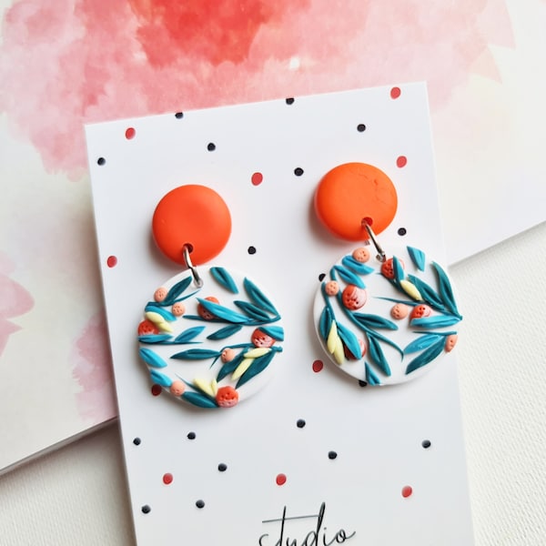 Orange Earrings, Polymer Clay Earrings, Statement Earrings, Clay Earrings, Spring Summer Earrings, Orange Earrings, Fruit Dangle Earrings