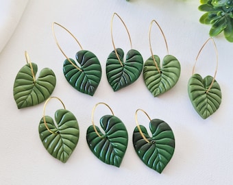 Leaf Hoops, Polymer Clay Earrings, Leaf Earrings, Green, Nature, Statement Earrings, Plant Earrings, Clay Earrings, Earrings, Handmade, Gift