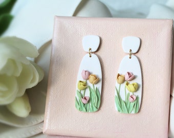 Tulip Earrings, Polymer Clay Earrings, Statement Earrings, Clay Earrings, Spring Earrings, Flower Earrings, Floral Dangle Earrings, Handmade