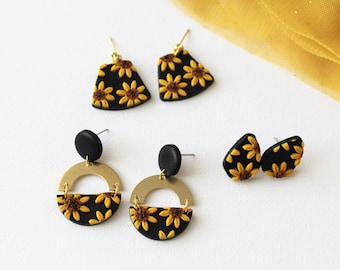 Sunflower Earrings, Polymer Clay Floral Earrings, Clay Earrings, Summer Earrings, Unique, Spring Earrings, Studs, Statement Earrings, Nature