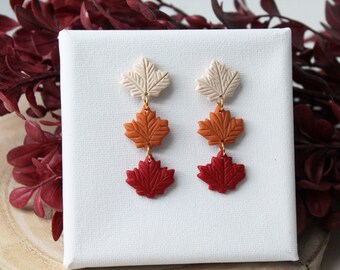 Leaf Earrings, Polymer Clay Earrings, Autumn Earrings, Fall Earrings,  Statement Earrings, Clay Earrings, Handmade, Unique, Winter,Red,Orange