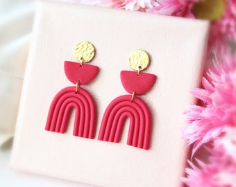 Brincos Arco-Íris, Brincos Rosa, Brincos Marcantes, Brincos de Argila Polimérica, Presente Arco-Íris, Joias Elegantes, Boho, Geométrico, Minimalista