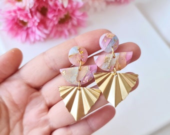 Statement Earrings, Earrings, Clay Earrings, Pink, Blue, Peach, Elegant Earrings, Polymer Clay Earrings, Aesthetic, Gold, Unique Earrings