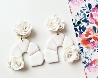 Rose Earrings, Polymer Clay Earrings, Floral Earrings, Clay Earrings, Spring Earrings, Wedding Earrings, Bridal, Statement Earrings,Handmade